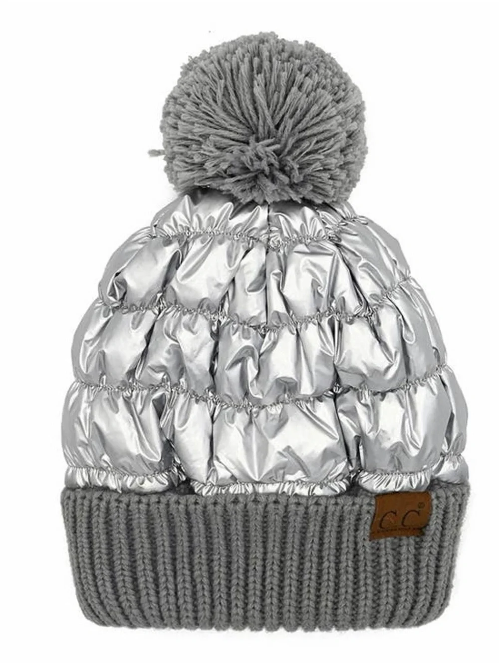 NWT C.C Super Warm Fleece Lined Quilted Silver Metalic Extra Warm Cuffed Beanie